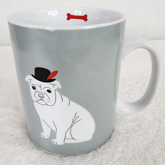 Fringe "Lou" Bulldog Feathered Cap Grey Ceramic Coffee Mug Microwave DW Safe - Picture 1 of 7